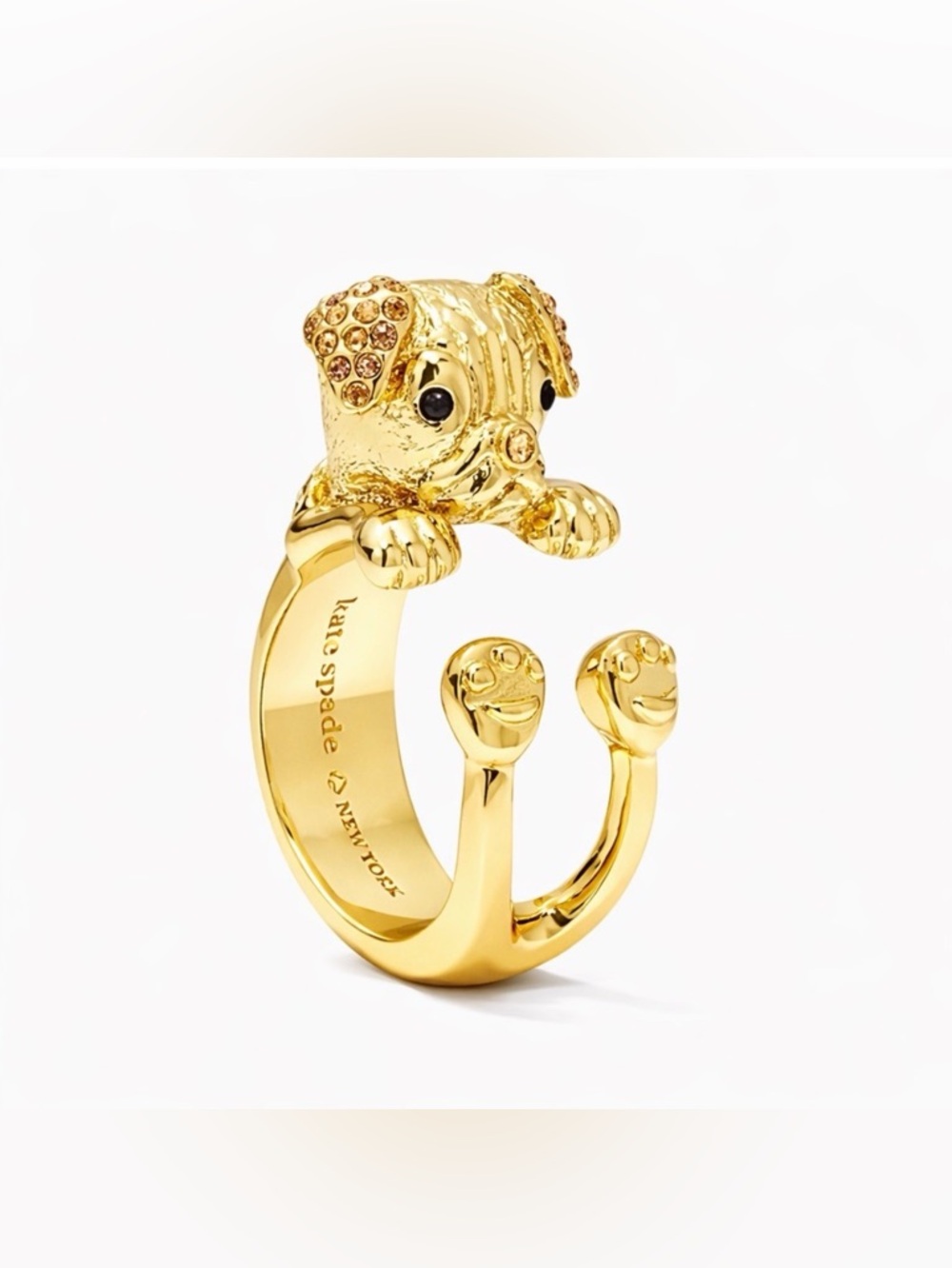 kate spade gold-tone puppy ring with crystal accents